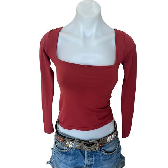 Free People Intimately Terracotta Brown Crop Top XS - SMALL Bodycon Square Neck - Picture 1 of 4